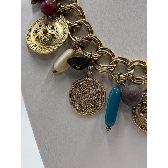 Carol Dauplaise Signed Vintage Double Gold-tone Link Disc Bead Charm Necklace - Picture 3 of 13